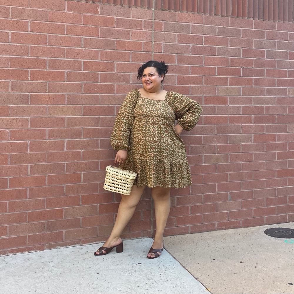 Floral long sleeve square neckline dress